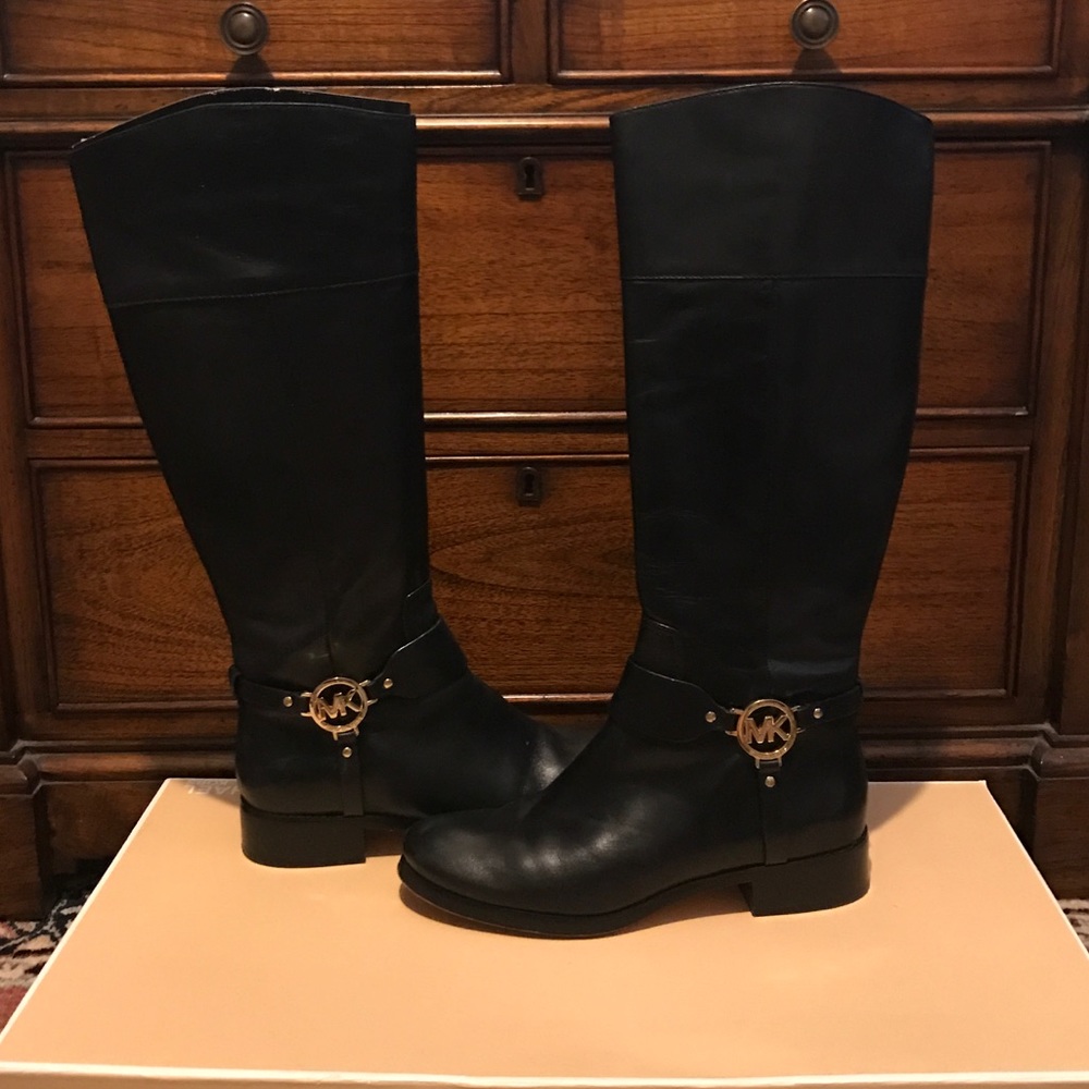 Michael Kors Fulton Harness Boot Black Leather 10